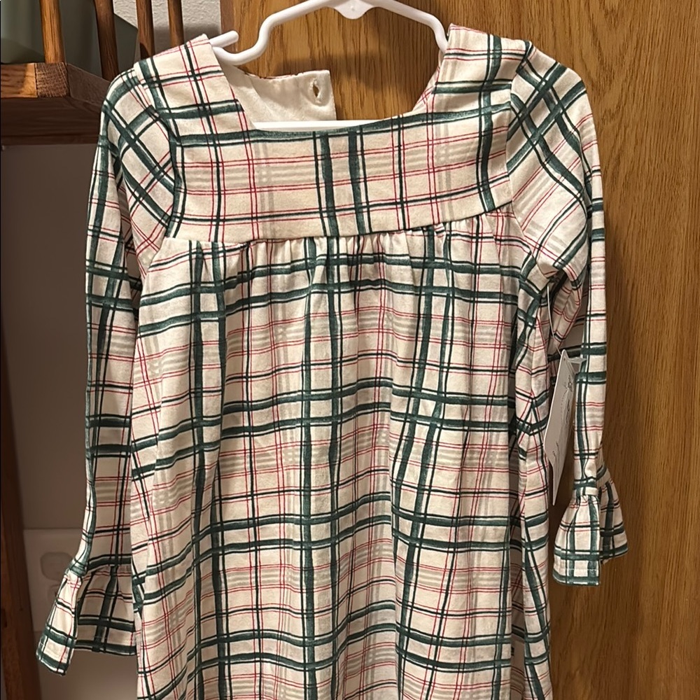Burt's Bees Cream and Green Plaid Girls Dress